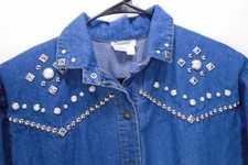 Vintage 80s Dreams Bling Studded Southwestern Denim Jumpsuit Cowgirl Rodeo MD
