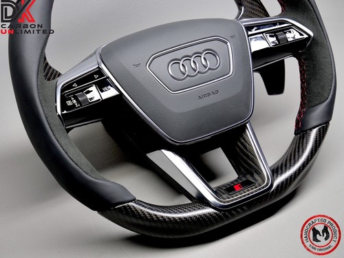 Audi RS6 RS7 C8 etron GT Red Ring Alcantara Matte Satin Carbon Steering Wheel v2 - Picture 6 of 24