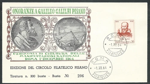 1964 ITALY EDITION PHILATELIC CIRCLE PISAN GALILEO NO ARRIVAL STAMP - KI17-3