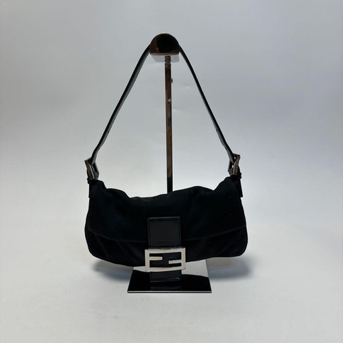 FENDI Mamma Baguette Shoulder Bag Black FF Logo Dust Bag used 2505SM - Picture 6 of 10