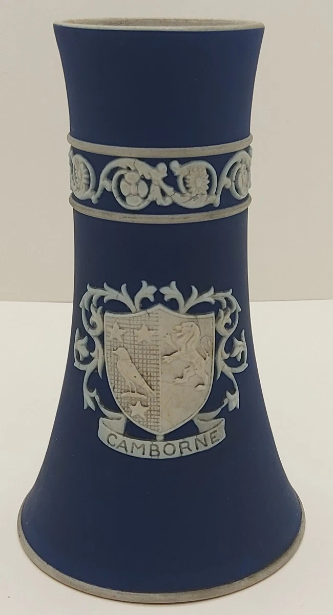 Vintage Adams Tunstall Camborne Coat of Arms Shield Blue Jasperware 5