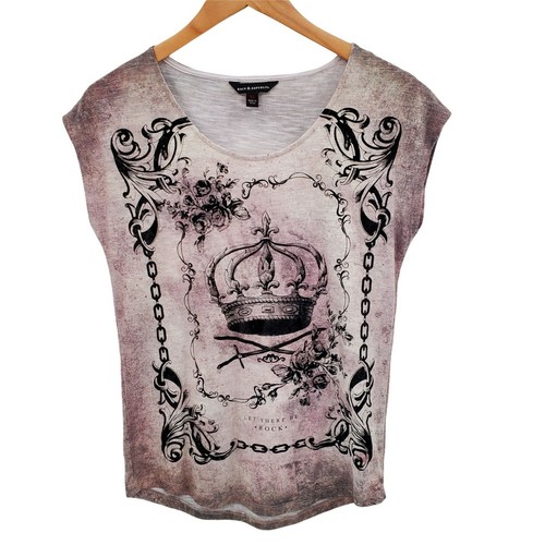 Rock & Republic Damen Floral Batik Shirt Top Größe XS "Let There Be Rock"