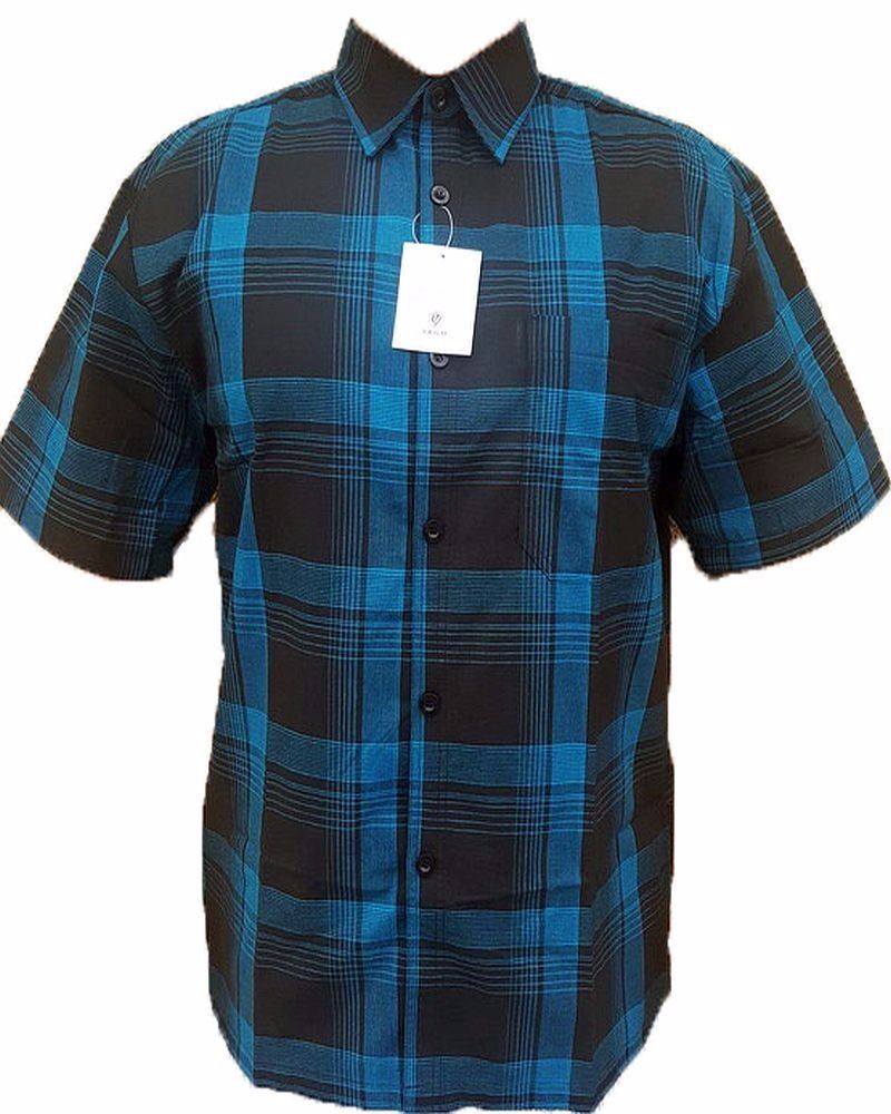 Yago Mens Plaid Short Sleeve Button Down Collar Shirt Loose Casual Fit ...