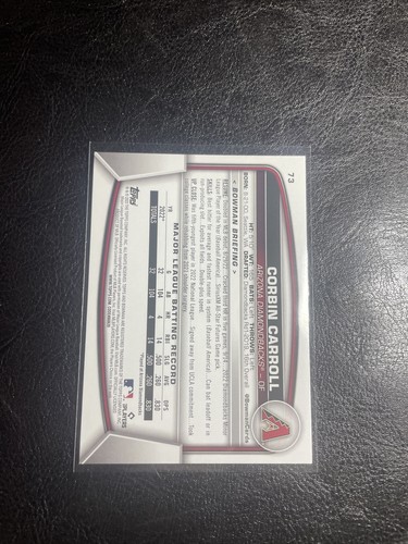 2023 Bowman Base #73 Corbin Carroll - Arizona Diamondbacks - Picture 2 of 2