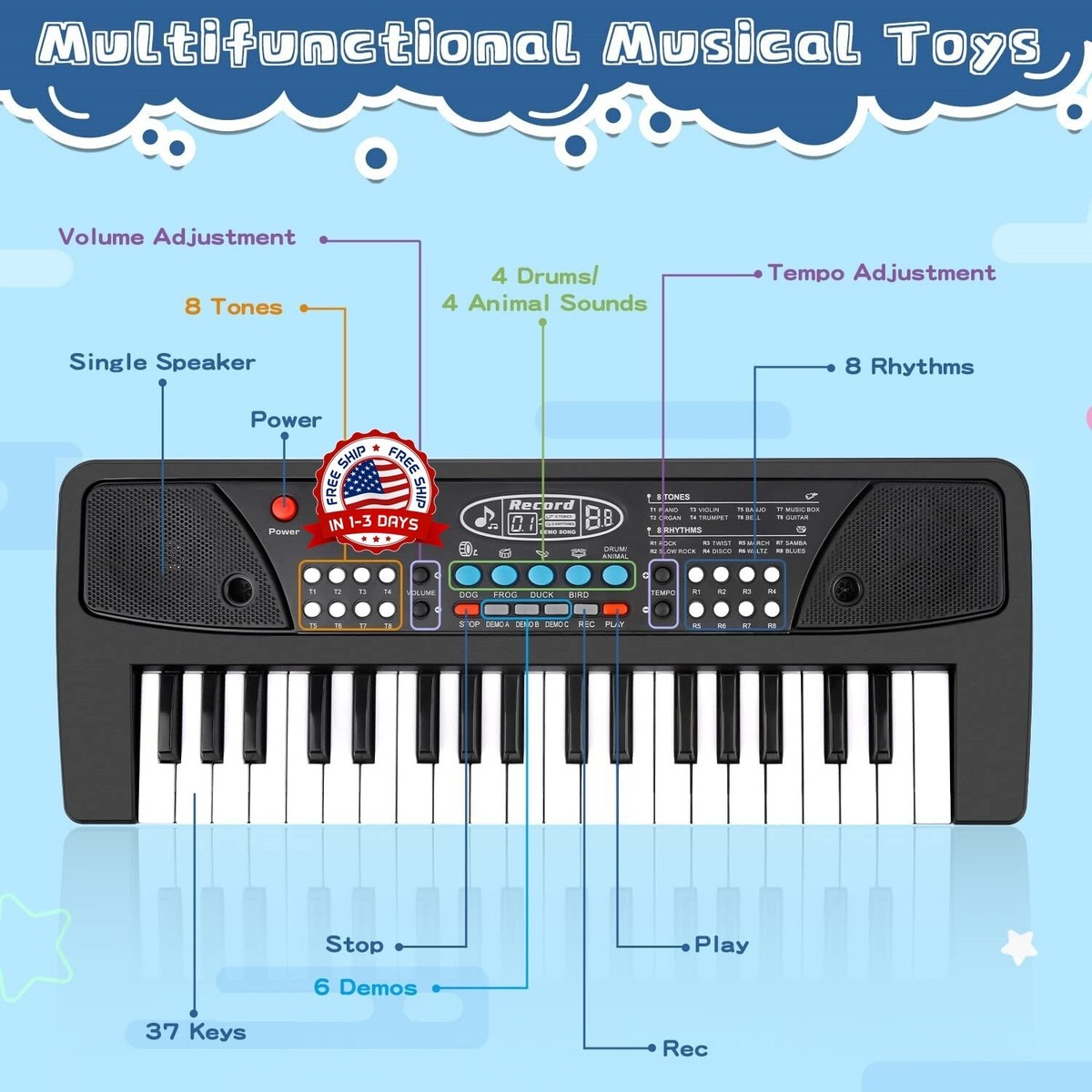 Piano Eléctrico De 37 Teclas, De Navidad Para Tecl... - Grandado