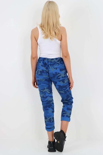 Ladies Italian Drawstring Camo Side Pockets Trousers Women Stretch Magic Joggers - Picture 35 of 49
