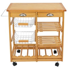 Rolling Wood Kitchen Island Trolley Cart Dining Storage Drawers Movable Indoor
