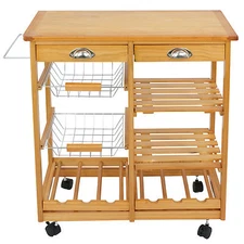 Wooden Kitchen Utility Island Cart w/ Shelves Drawers Trolley Stand Durable