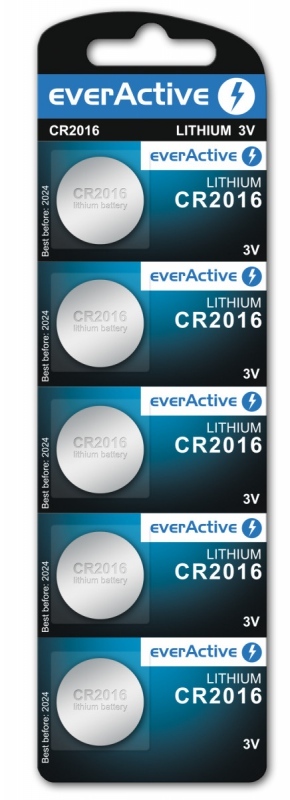 5x CR2016 EverActive batteria al litio a bottone 3 volt Blister
