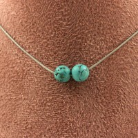 Mineralien Und Edelsteine. Halskette Mit 2 Perlen Howlith TüRkis 8 Mm Kette