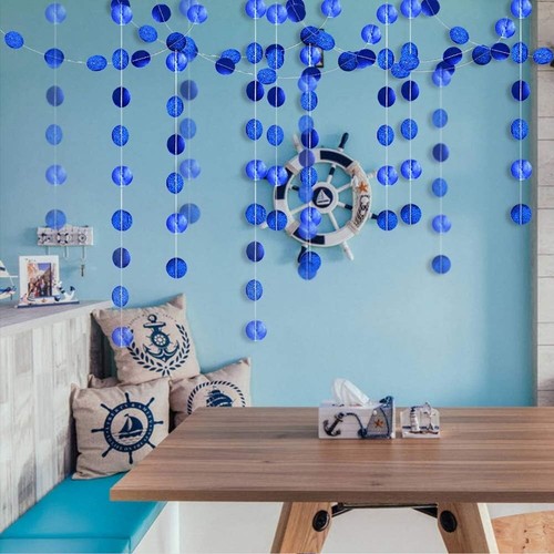 4 pcs Royal Blue Circle Garland Glitter Hanging Polka Dots Streamer Banner - Picture 6 of 7