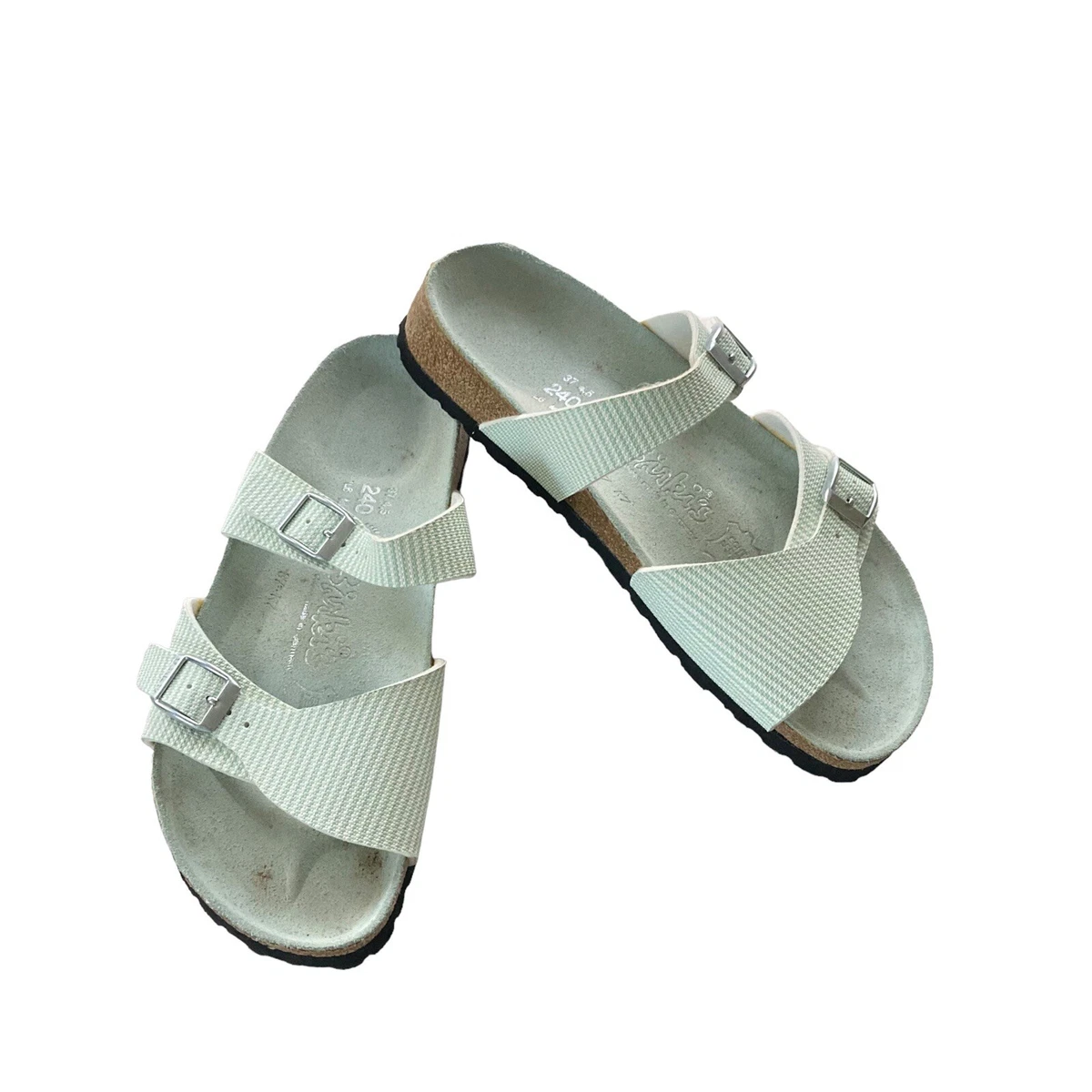 Birkenstock Mint Green White Striped Double Strap Sandals Sz 6 6.5