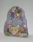 Fenton Glass "Bird Watching" Tabby Cat Iceberg Paperweight Lt Ed Spindler #9/22