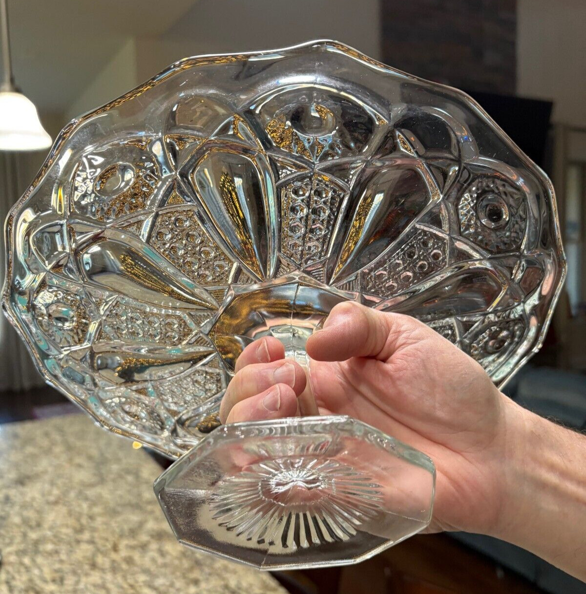 Vtg LE Smith Quintec Cake Plate Stand Hobstar Cane Button Pedestal 12" Line #317