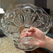 Vtg LE Smith Quintec Cake Plate Stand Hobstar Cane Button Pedestal 12" Line #317