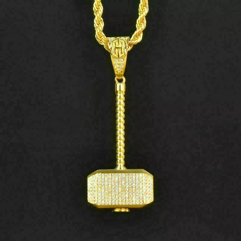 2Ct Round White Created Diamond Men s THOR Hammer Pendant 14k