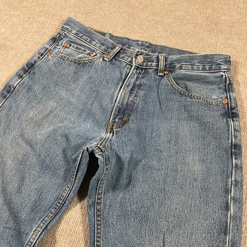 Levis 505 Blue Denim Jeans Mens 32x31 Straight Leg Dark Wash Streetwear - Picture 2 of 16
