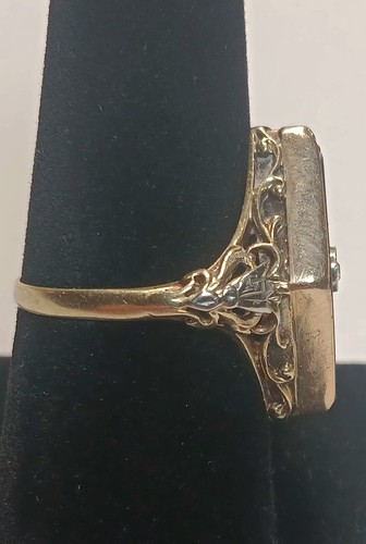 Anello vittoriano in oro 14 kt con diamanti e onice misura 8 - Foto 4 di 8