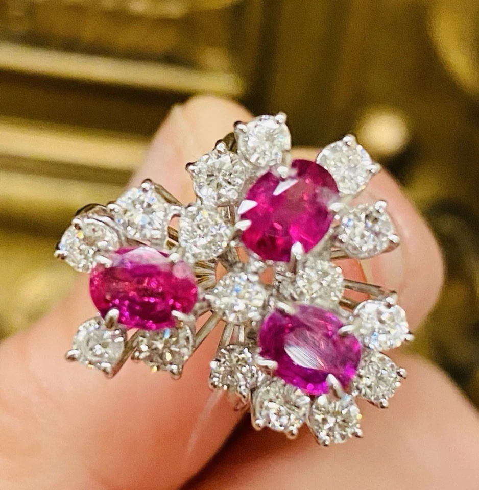 Vintage 14k Gold Estate Ruby Diamond Cocktail Ring - Image 2 of 4