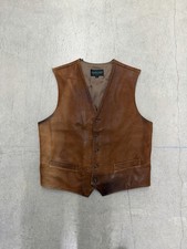 VINTAGE Golden Bear Leather Vest Mens Large Brown Pockets USA 90s