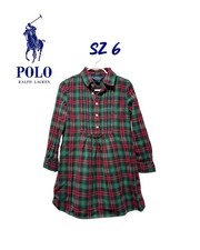 Polo Ralph Lauren Girls Plaid Flannel Shirtdress Green Red Size 6