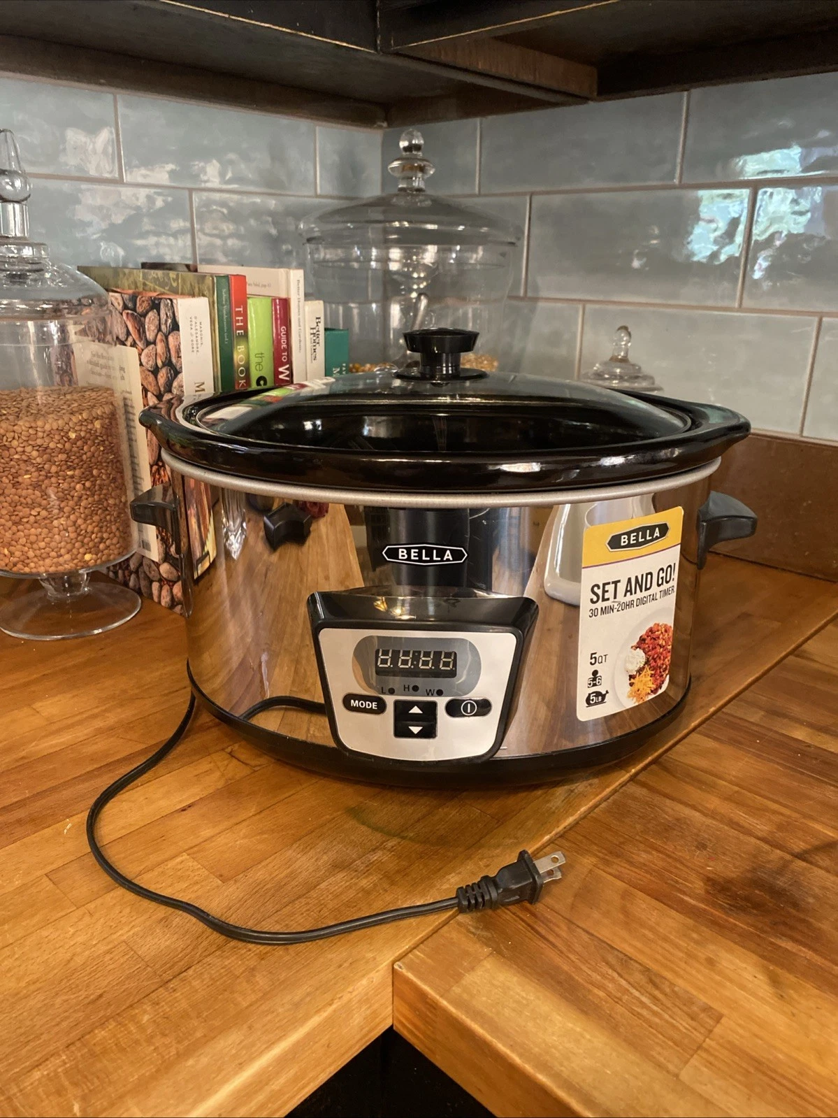 Bella 5 Quart Programmable Slow Cooker Stainless Steel - Black/Silver