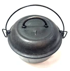 Vtg Lodge #7 Cast Iron Dutch Oven Wire Handle w/ Flat Bottom