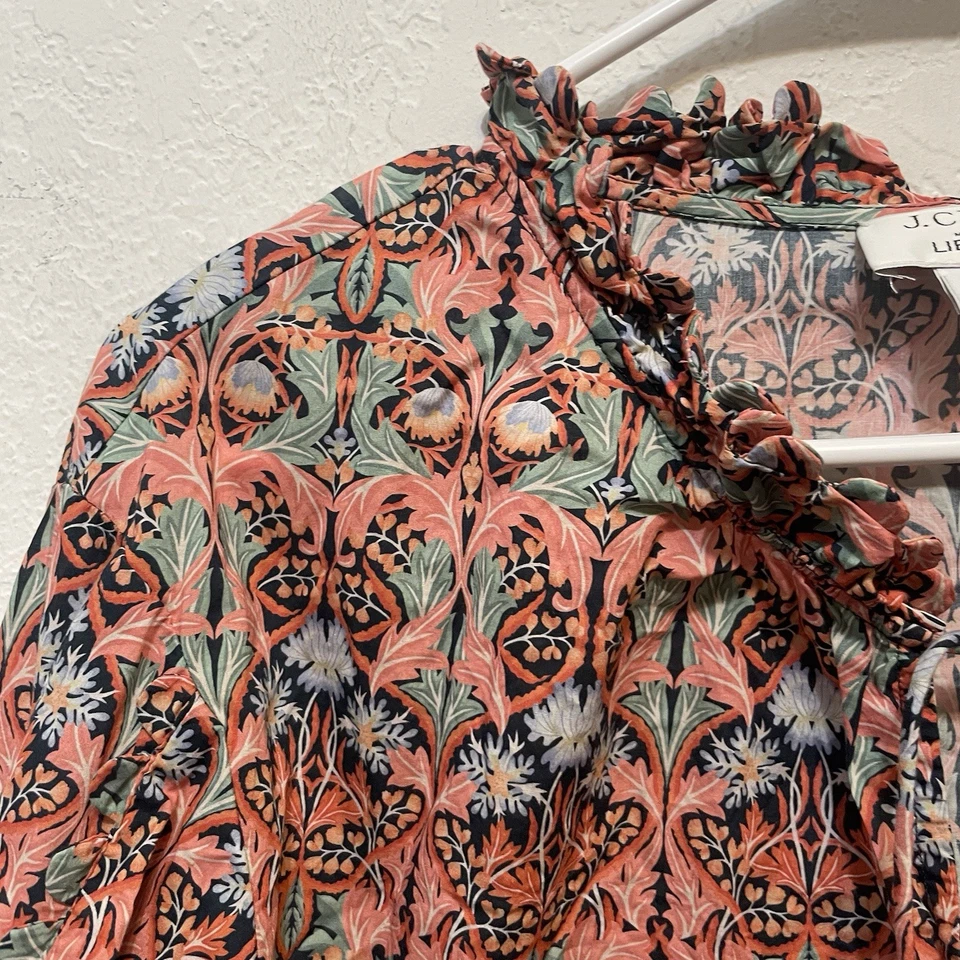 J. Top Crew Liberty para mujer May Nouveau festoneado boho artístico cottagecore cuello atado Foto 4 de 4