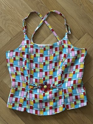 Funky Top 60er Jahre Stil Bunt Karos Blume Happy Gr M S 38 Sommer