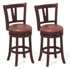26" Counter Height Swivel Barstools Set of 2 High Backs and Footrests Solid Wood