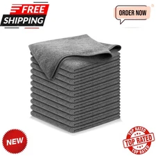 USANOOKS Microfiber Cleaning Cloth Grey - 12 Pcs (12.5"x12.5") - High Performanc