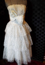 Vintage 50's Tea Length Lace Wedding Dress Gown Tulle Skirt S M