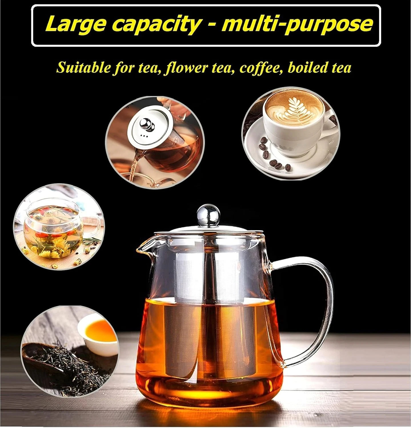 Glass Teapot with Removable Infuser, Stovetop Safe Tea Kettle, Tea ...