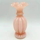 Fenton Art Glass Rose Overlay Pink Melon Vase 8.5 inch Ruffled Edge 1940s VTG