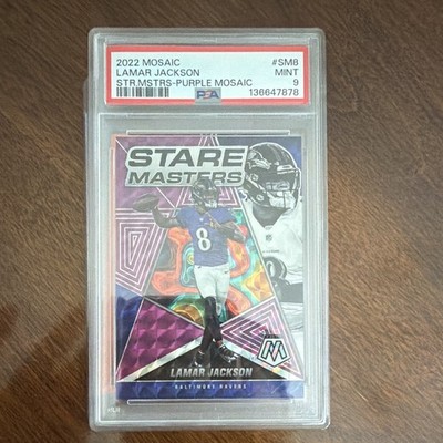 Panini 2022 Mosaic Lamar Jackson Stare Masters SM-8 Purple /49 PSA 9