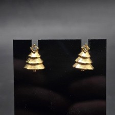 Avon Gold Tone Christmas Tree Earrings In Box Vintage
