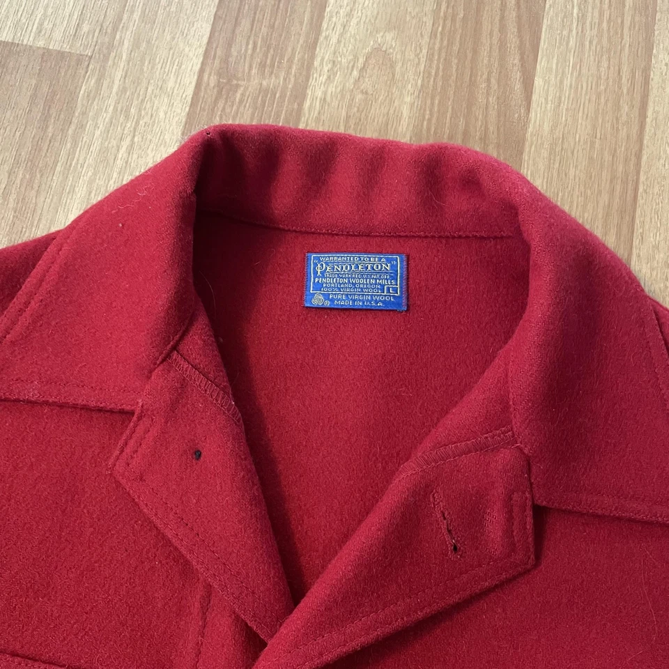 Vintage Pendleton Wool Jacket Mens Large Red Hunting Jacket USA 70s Needs Button - Image 2 of 4
