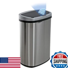 BestOffice 13 Gal Touchless Trash Can w/ Lid, Odor Control, Stainless Steel Oval