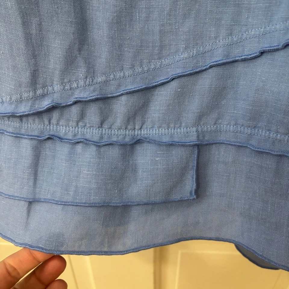 Túnica Fenini Azul Lino Top Capas Volantes Dobladillo Resort Lagom Minimalista Talla L Foto 3 de 4