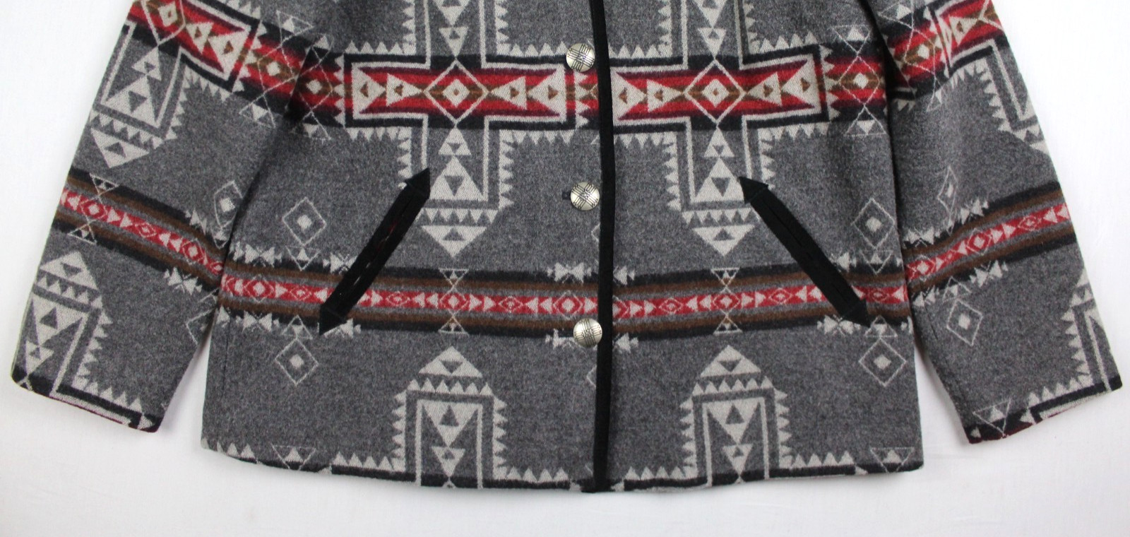 Pendleton 100% Wool Aztec Leather Collar Button F… - image 3