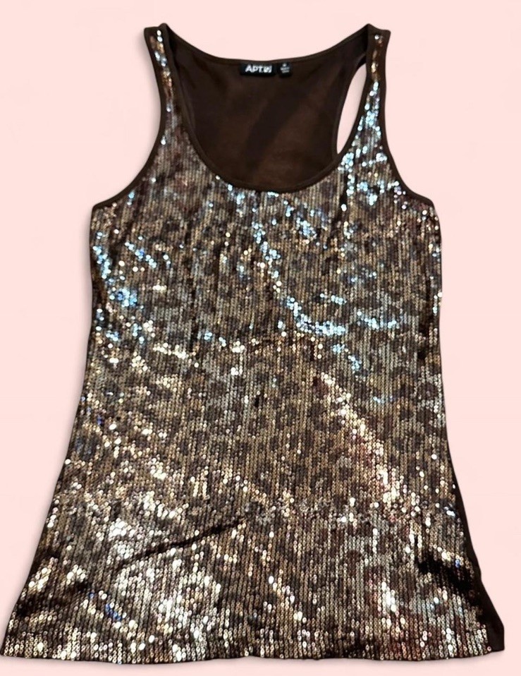 Brown Sparkly Sequin Leopard Print Racerback Tank… - image 1