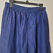 Vintage Lavon Blue Nylon Track Pants L With Elastic Waist Ankle Zippers