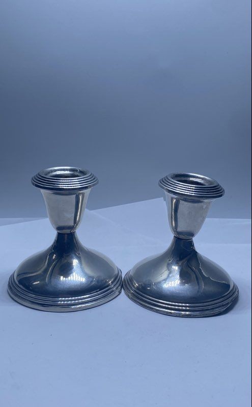 Empire Sterling Silver Weighted Candlesticks Pair Model 46 2pc Vintage