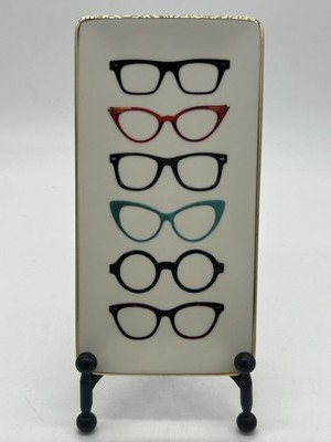 Galison Trinket Tray Dish w/ Multicolored Eyeglasses Porcelain Gold Rim
