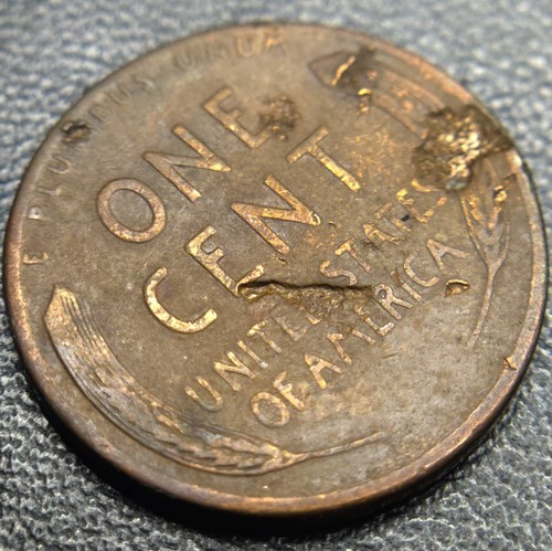 1951-D Scarred Lincoln Wheat Penny – STRIKE-THROUGH ERROR by Embedded Debris! - Picture 7 of 7