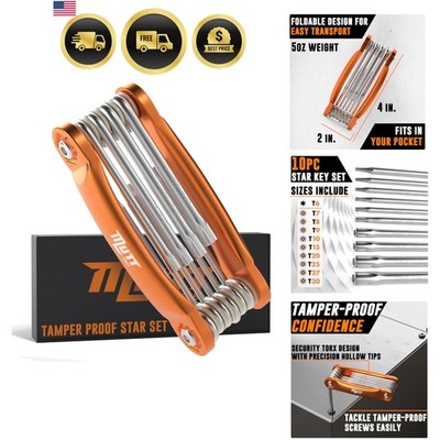 Mutt Tools Tamper Proof Star Wrench Set   Folding Security Torx Set with Hole...