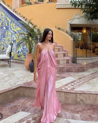 ONLY ONE!💕Zara ZW Collection Long Satin Volume V-Neck Dress