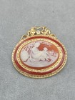 Joan Rivers Retired Mothrr & Child Gold Tone Metal, Orange Cameo Pin Brooch