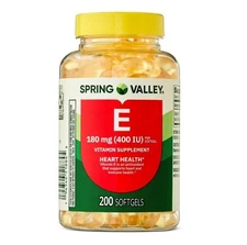 Spring Valley Vitamin E Supplement Softgels Heart Health 180 mg 200 Count