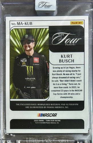 Kurt Busch 2025 Panini Turn Four SP Race Worn Relic Auto /25 - Picture 2 of 2